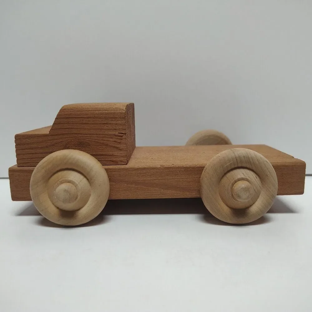 Vintage Handcrafted California Redwood Rolling Wooden Wheel Toy Flatbed Truck